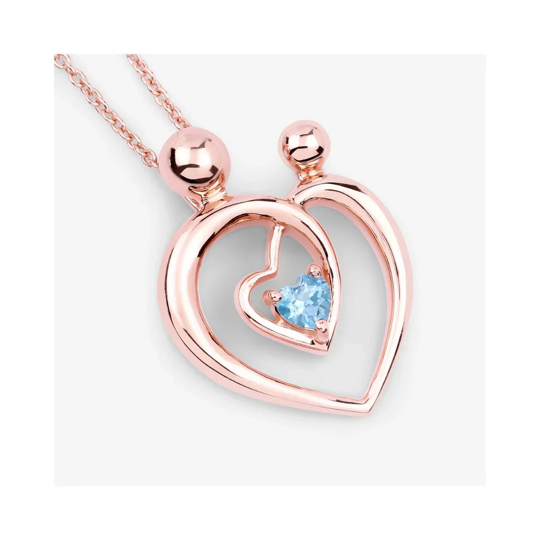 0.28 Ct Heart Swiss Blue Topaz Prong Rose Gold Plated Mom Necklace