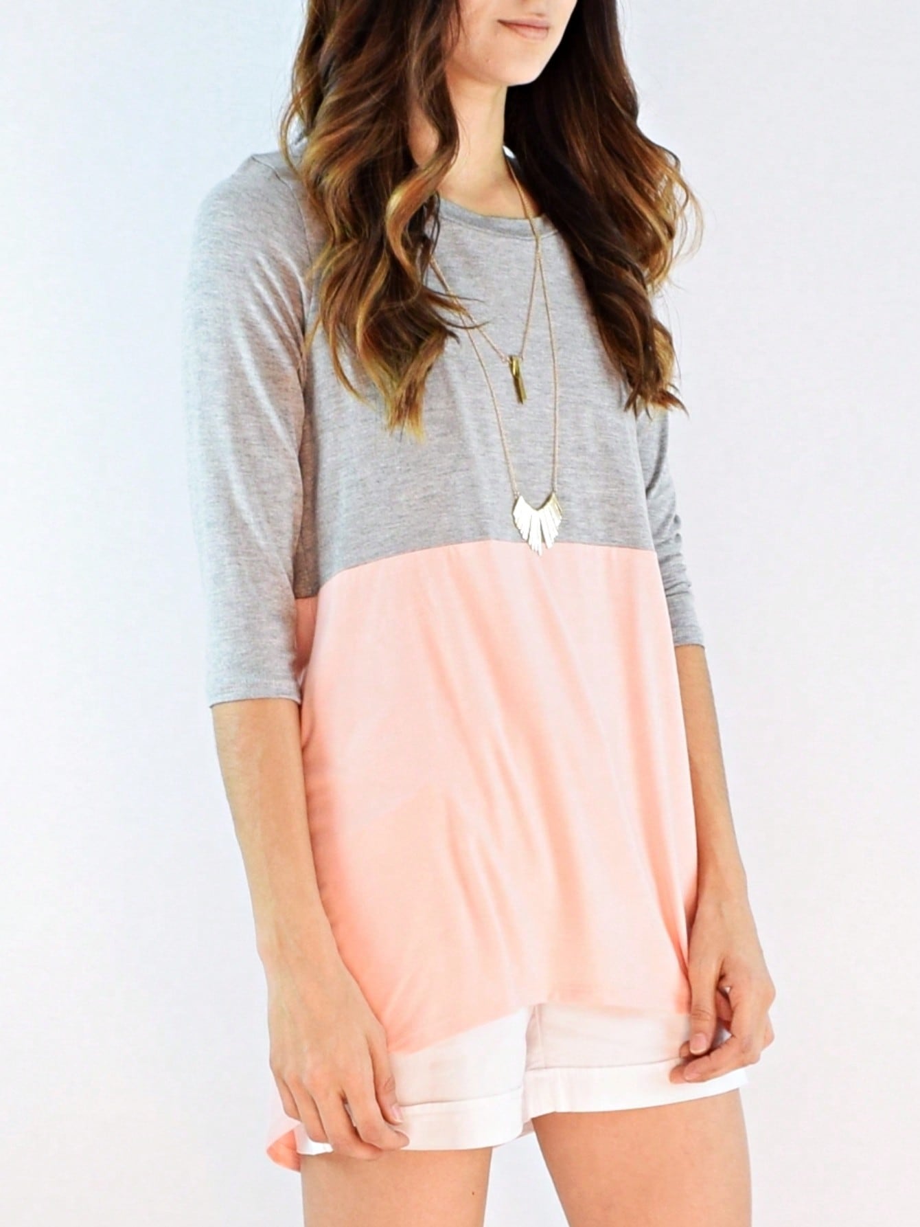 Black White Pink Mint Color Block 3/4 Sleeve Top Shirt Blouse | S-3X
