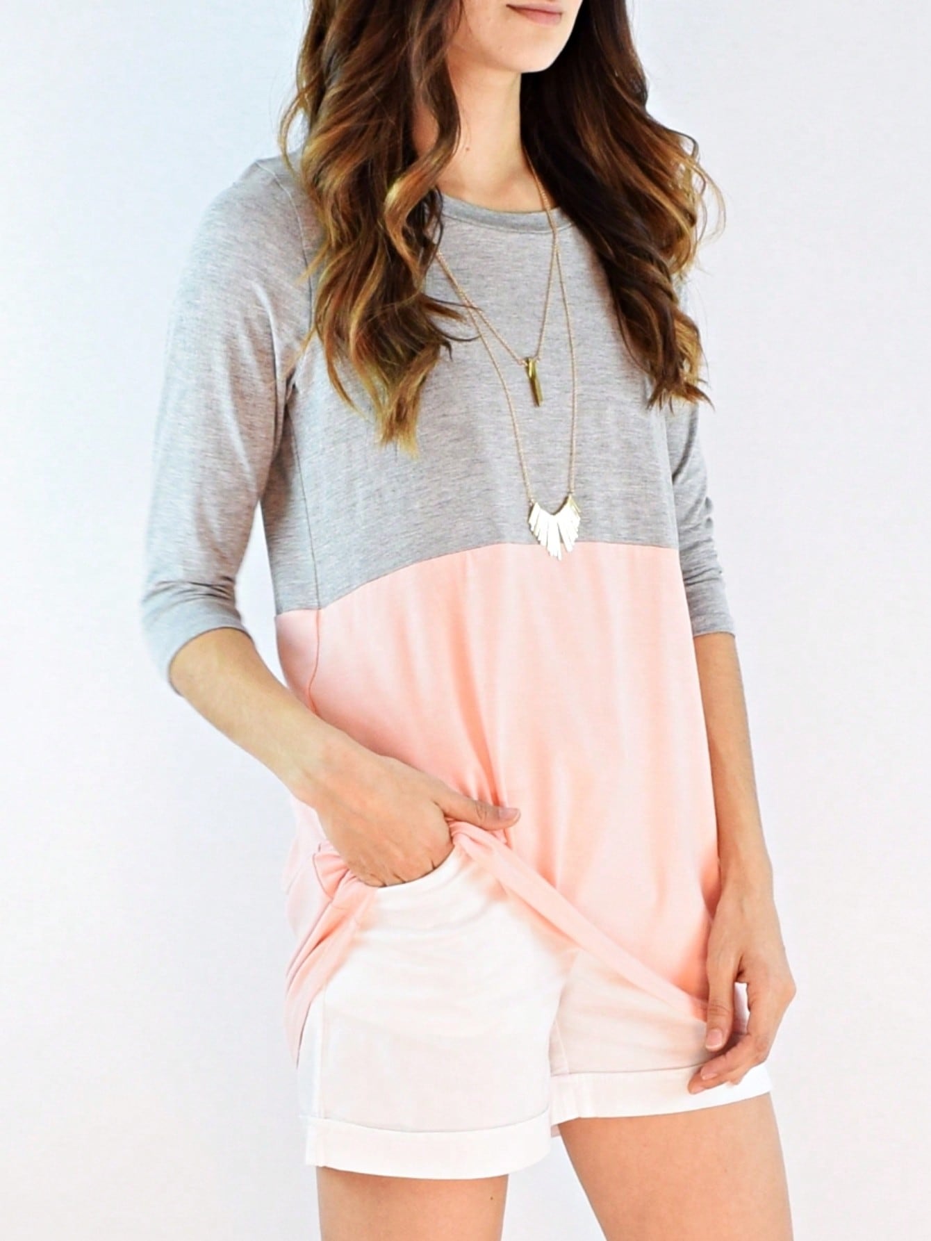Black White Pink Mint Color Block 3/4 Sleeve Top Shirt Blouse | S-3X