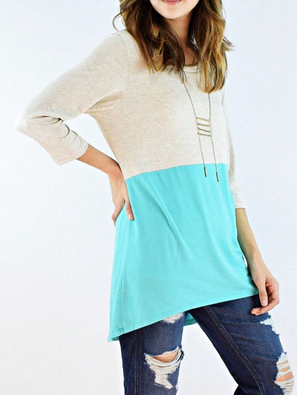 Black White Pink Mint Color Block 3/4 Sleeve Top Shirt Blouse | S-3X