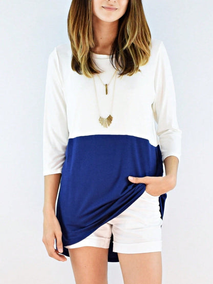 Black White Pink Mint Color Block 3/4 Sleeve Top Shirt Blouse | S-3X