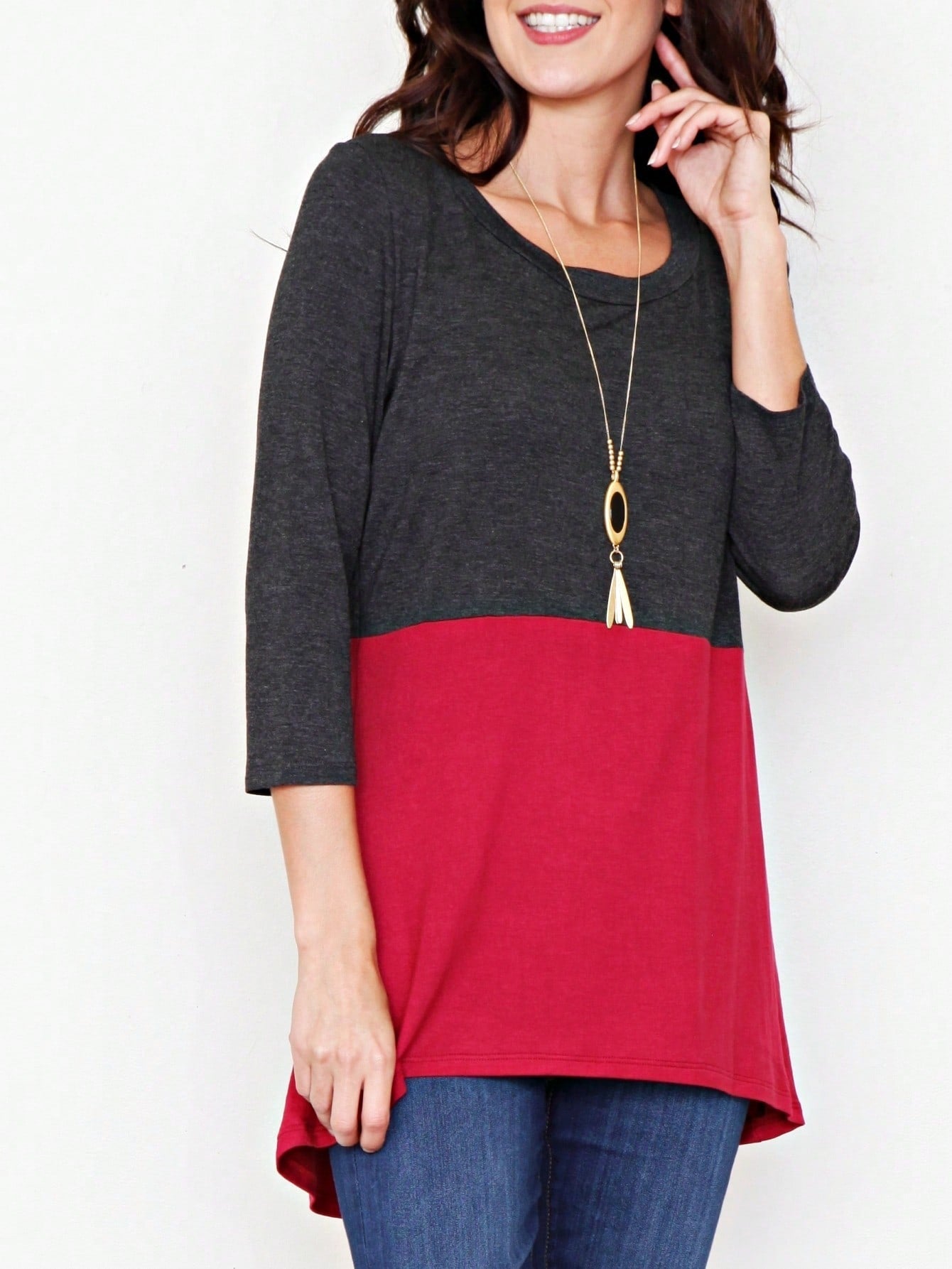 Black White Pink Mint Color Block 3/4 Sleeve Top Shirt Blouse | S-3X