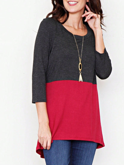 Black White Pink Mint Color Block 3/4 Sleeve Top Shirt Blouse | S-3X