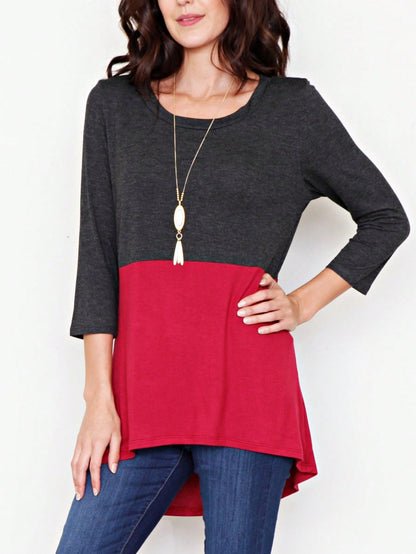 Black White Pink Mint Color Block 3/4 Sleeve Top Shirt Blouse | S-3X