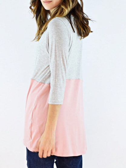 Black White Pink Mint Color Block 3/4 Sleeve Top Shirt Blouse | S-3X