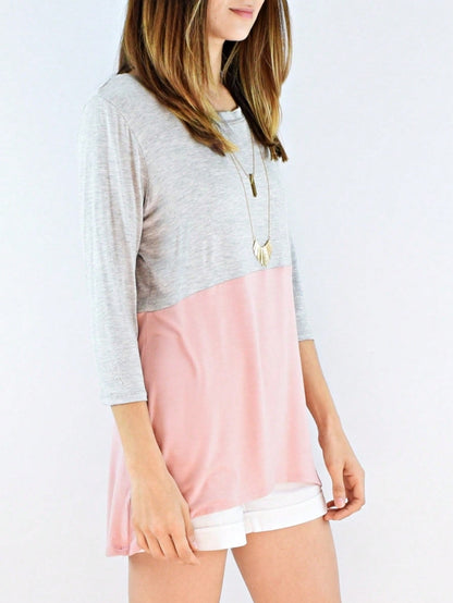Black White Pink Mint Color Block 3/4 Sleeve Top Shirt Blouse | S-3X