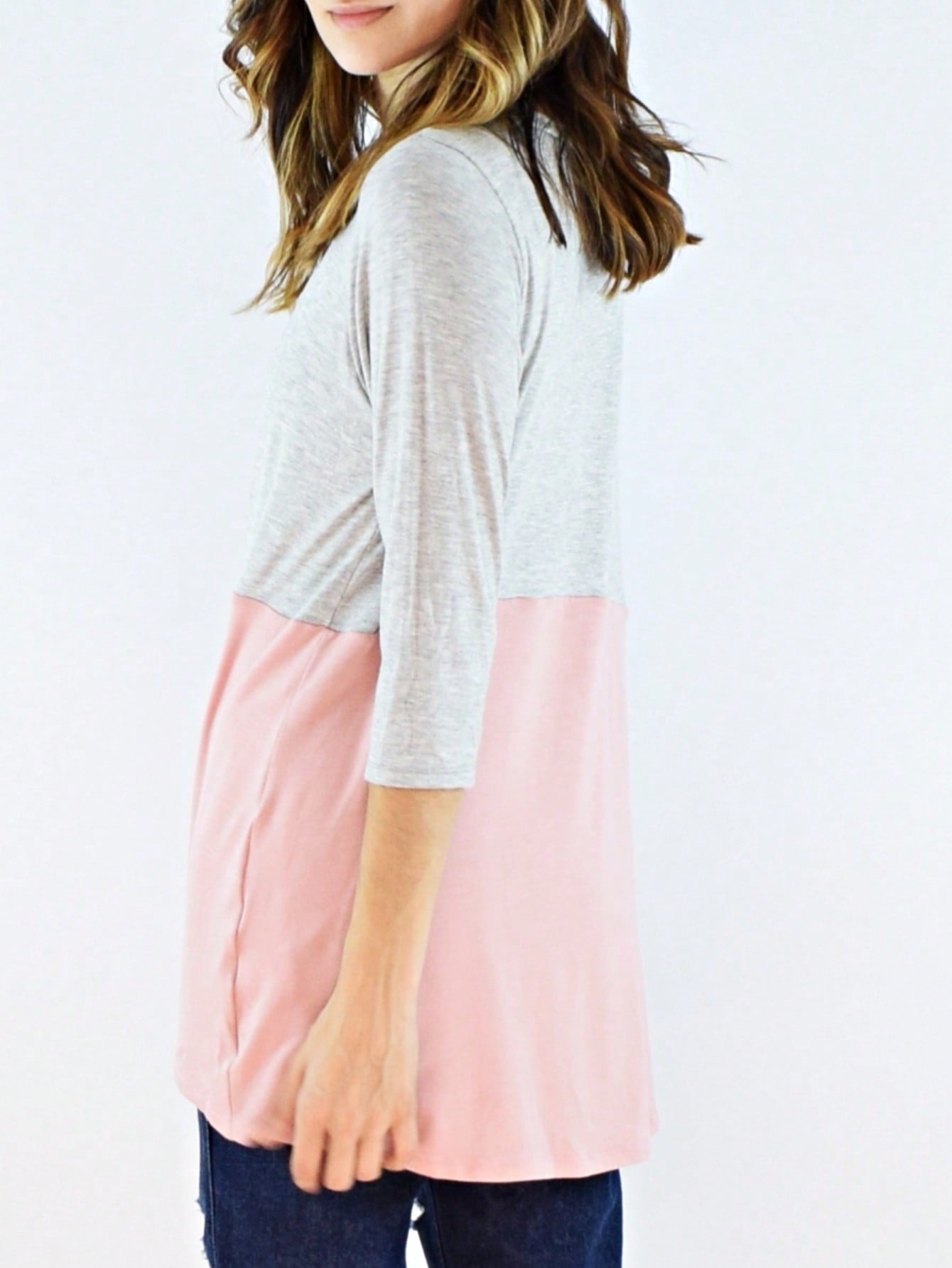 Black White Pink Mint Color Block 3/4 Sleeve Top Shirt Blouse | S-3X