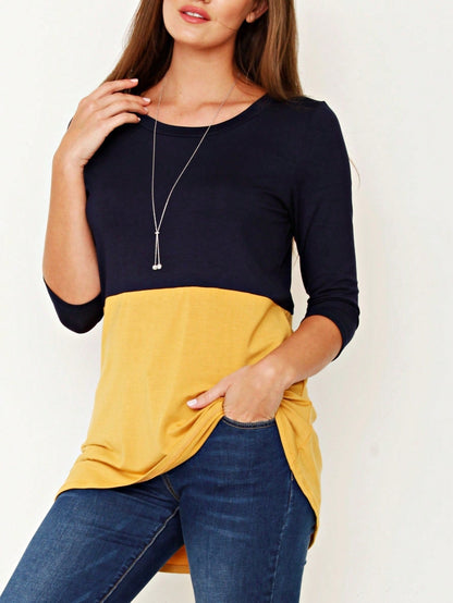 Black White Pink Mint Color Block 3/4 Sleeve Top Shirt Blouse | S-3X