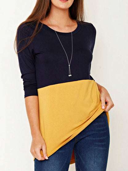 Black White Pink Mint Color Block 3/4 Sleeve Top Shirt Blouse | S-3X