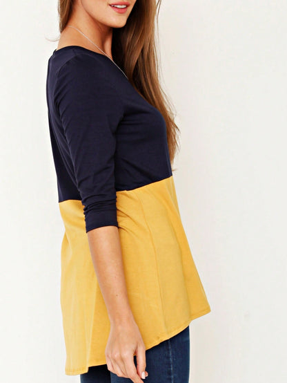 Black White Pink Mint Color Block 3/4 Sleeve Top Shirt Blouse | S-3X