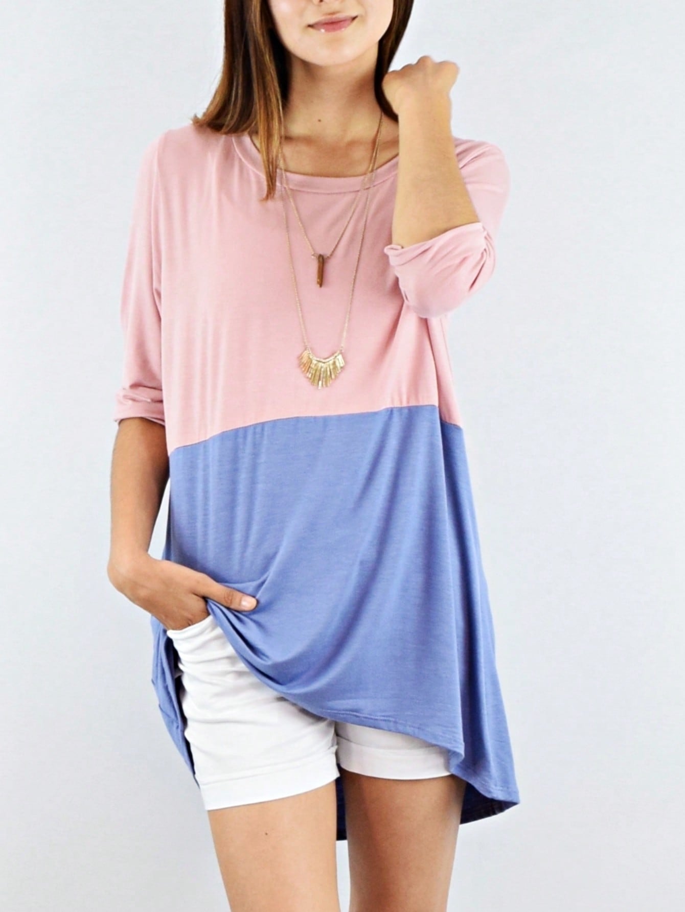 Black White Pink Mint Color Block 3/4 Sleeve Top Shirt Blouse | S-3X
