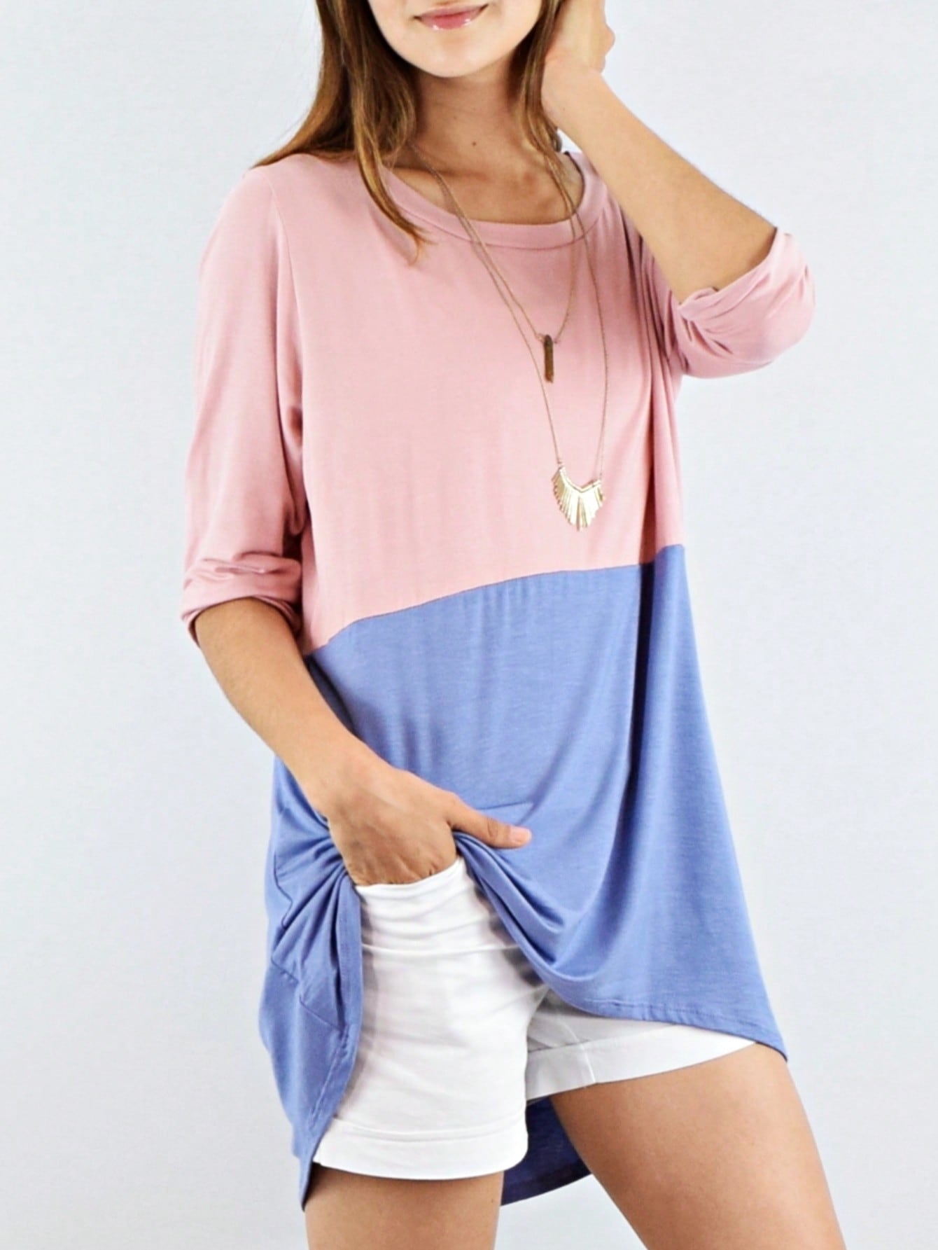 Black White Pink Mint Color Block 3/4 Sleeve Top Shirt Blouse | S-3X