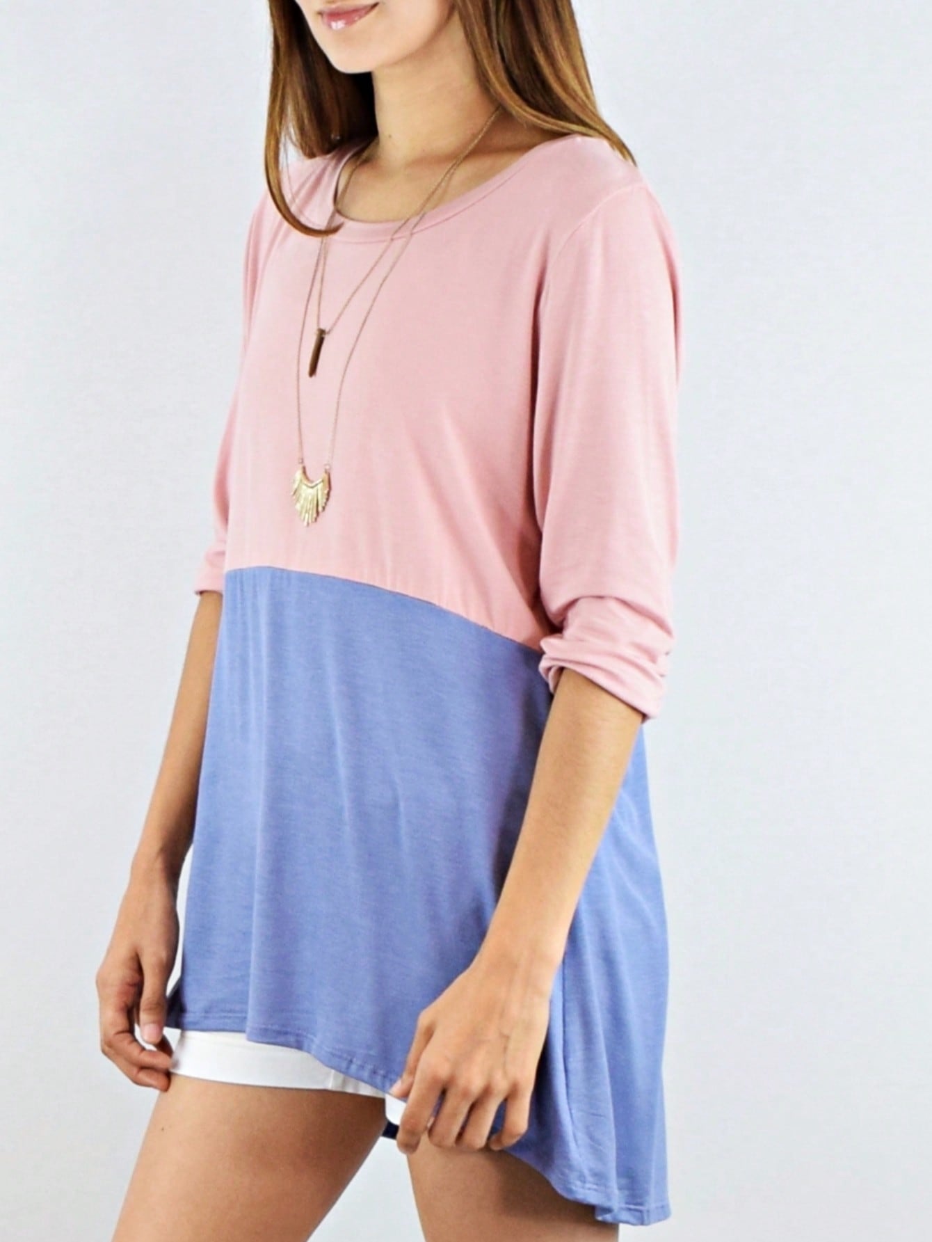 Black White Pink Mint Color Block 3/4 Sleeve Top Shirt Blouse | S-3X