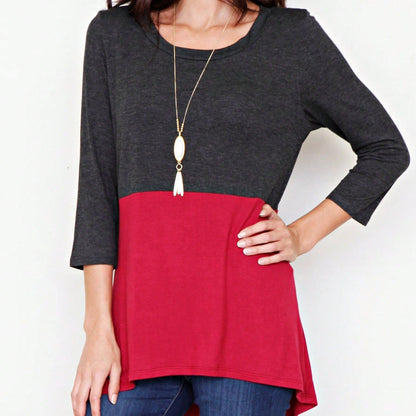 Black White Pink Mint Color Block 3/4 Sleeve Top Shirt Blouse | S-3X