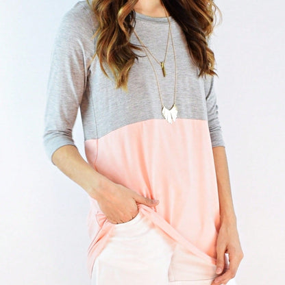 Black White Pink Mint Color Block 3/4 Sleeve Top Shirt Blouse | S-3X