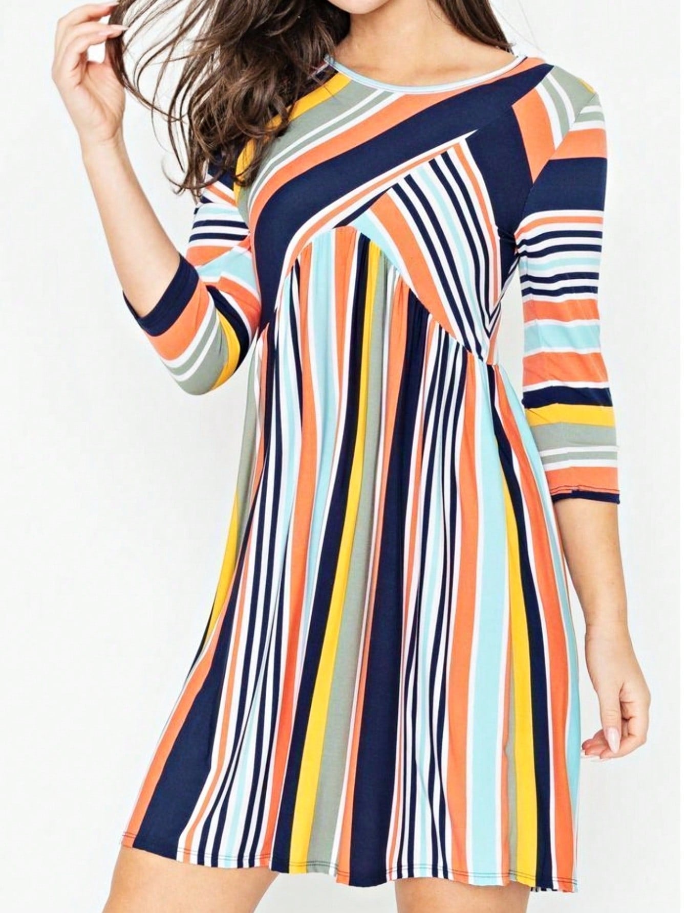Orange & Navy Mint Multi Stripe Cross Front Knit Mini Dress | S-3X