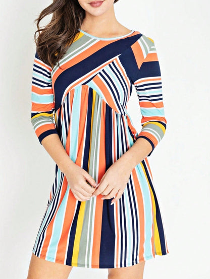 Orange & Navy Mint Multi Stripe Cross Front Knit Mini Dress | S-3X