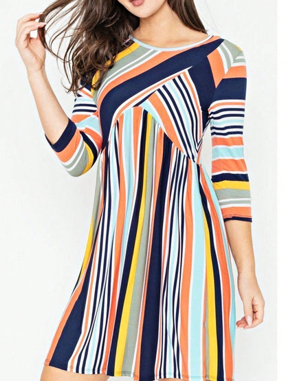 Orange & Navy Mint Multi Stripe Cross Front Knit Mini Dress | S-3X