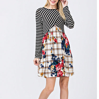 Orange & Navy Mint Multi Stripe Cross Front Knit Mini Dress | S-3X