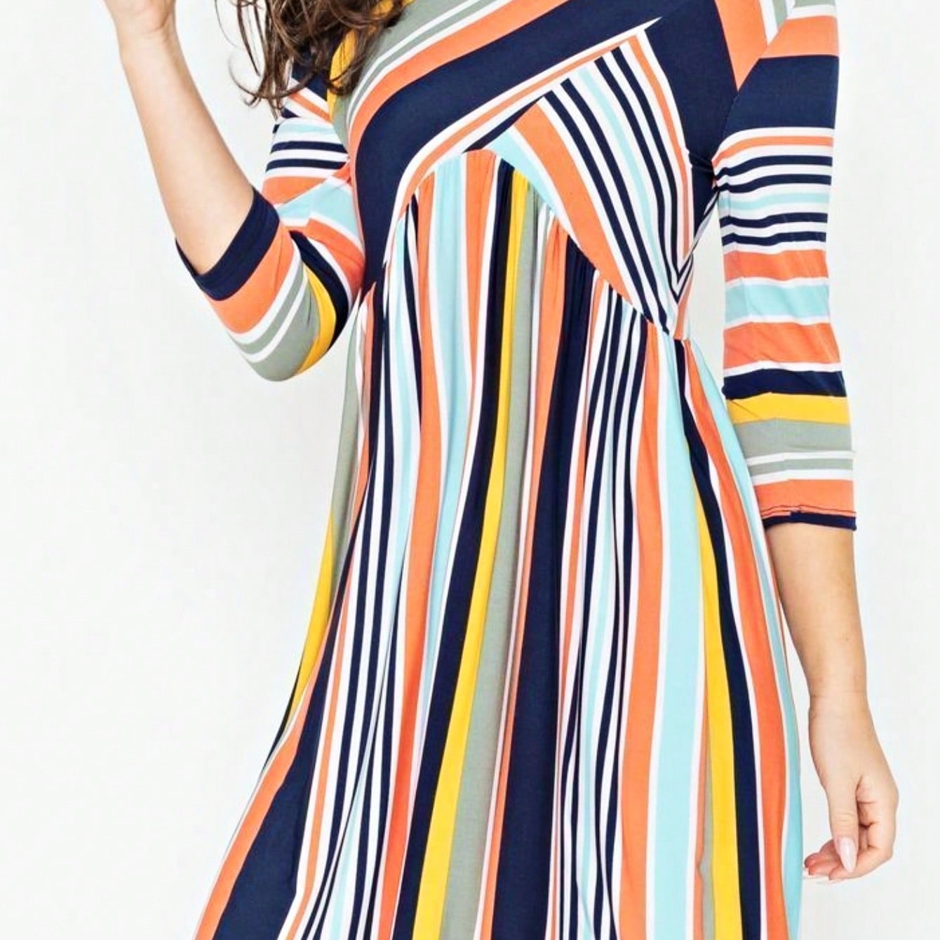 Orange & Navy Mint Multi Stripe Cross Front Knit Mini Dress | S-3X