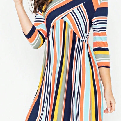 Orange & Navy Mint Multi Stripe Cross Front Knit Mini Dress | S-3X