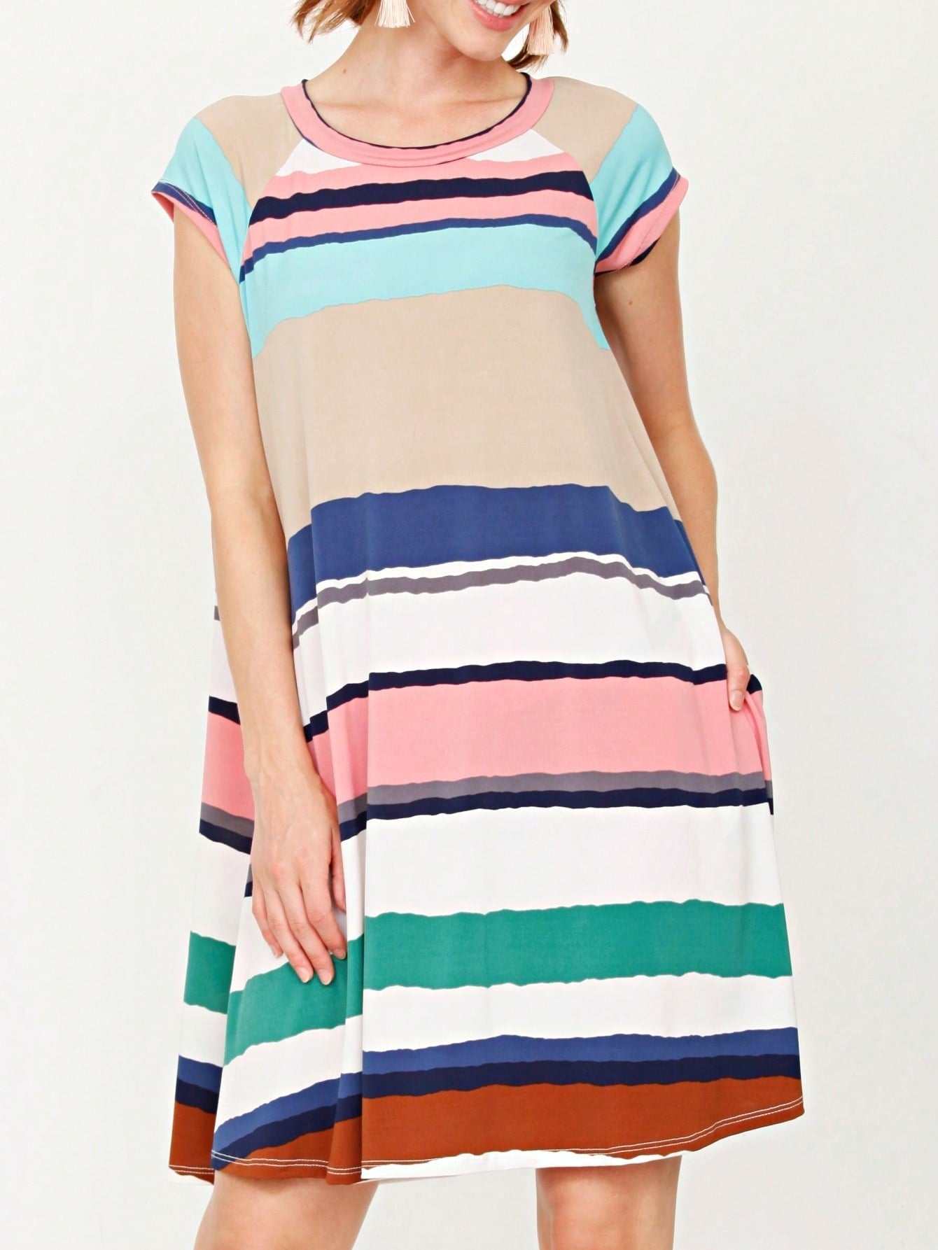 Boho Retro Stripe Pink Tassel Rayon Cool Smooth Soft Tunic Dress Top Shirt Blouse