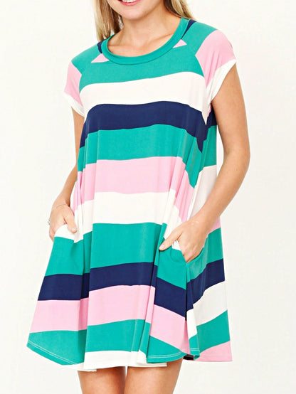Boho Retro Stripe Pink Tassel Rayon Cool Smooth Soft Tunic Dress Top Shirt Blouse