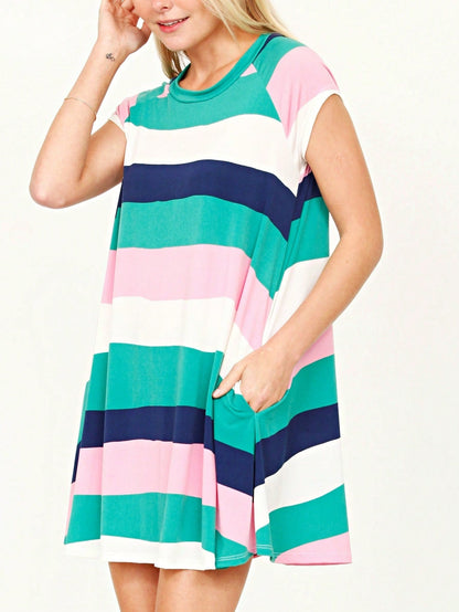 Boho Retro Stripe Pink Tassel Rayon Cool Smooth Soft Tunic Dress Top Shirt Blouse