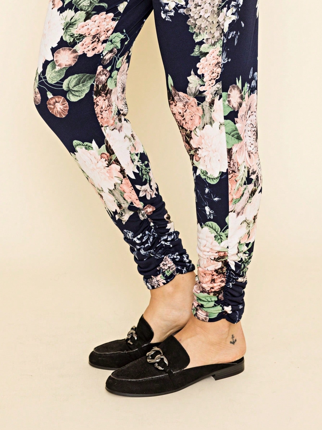 Boho Retro 90's Tie Dye Pink Blue Solid Olive Navy Black Charcoal  Grey Shirred Ruched Cuff  Jogger Pants With Drawstring And Pocket
