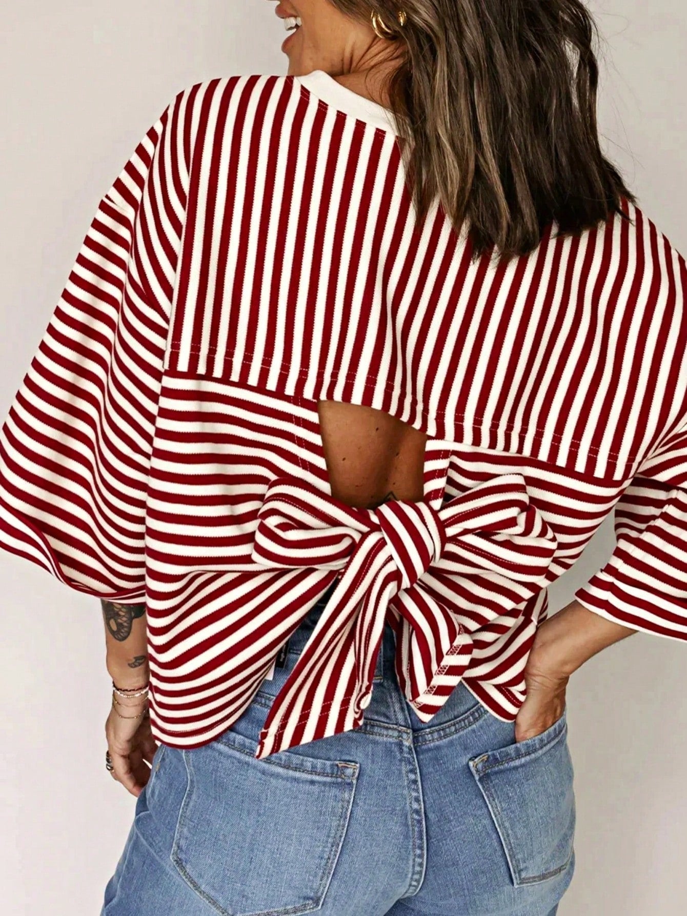 Boho Retro 90's Cotton Mix  Drop Shoulder Stripe Raglan Oversized Side Slit Dolman Shirt Top  Sweatshirt Pullover