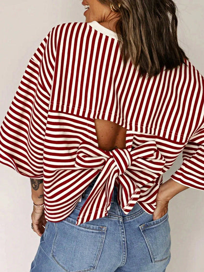 Boho Retro 90's Cotton Mix  Drop Shoulder Stripe Raglan Oversized Side Slit Dolman Shirt Top  Sweatshirt Pullover
