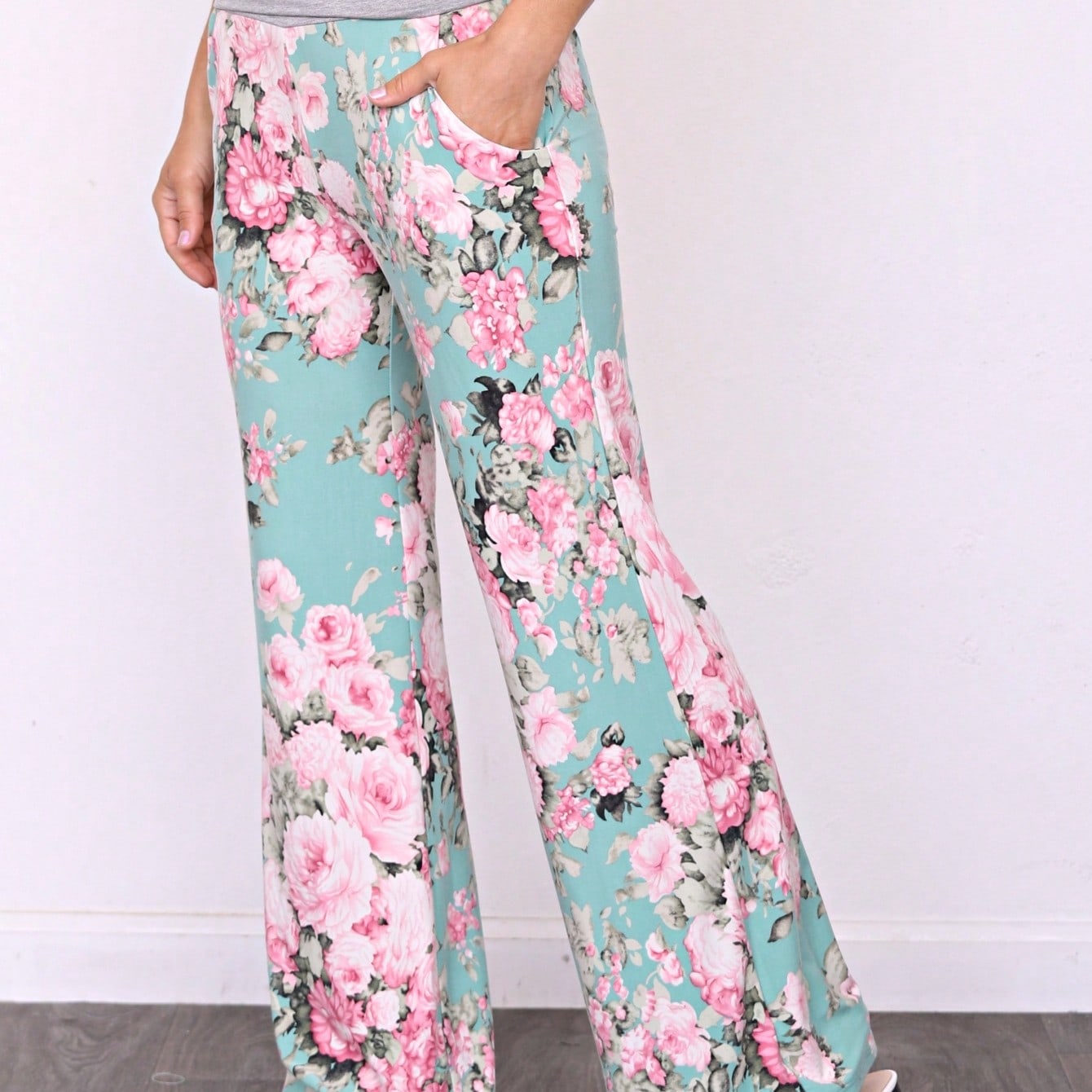Floral Drawstring Fold Over Band Wide Leg Lounge Pants