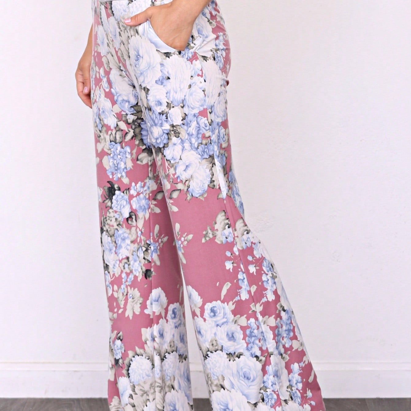 Floral Drawstring Fold Over Band Wide Leg Lounge Pants