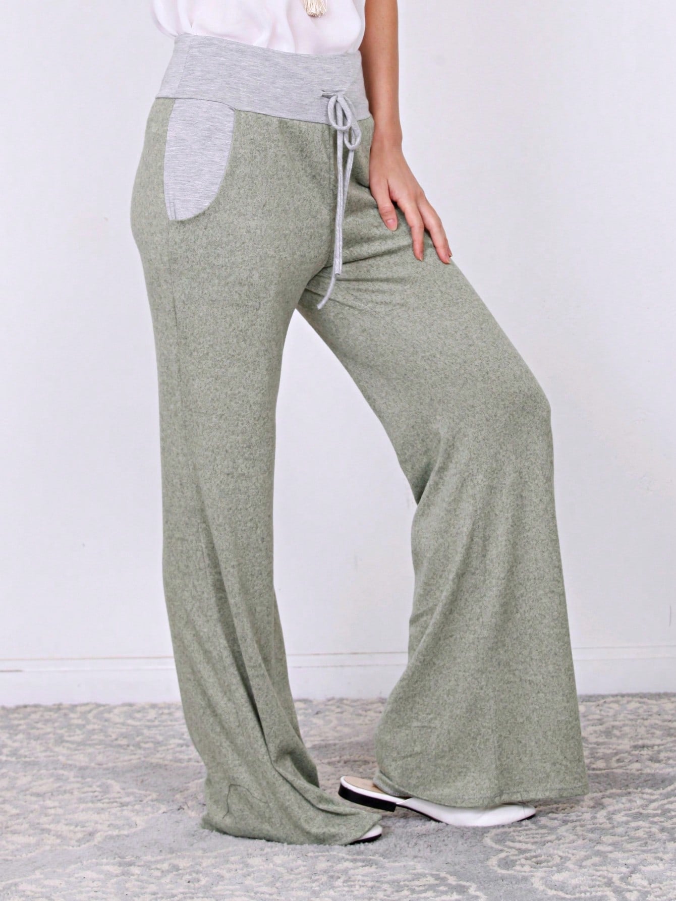 Polka Dot Draw String Wide Leg Lounge Vintage Charcoal Navy Black Sage Log Pants Small To 3 XL Plus