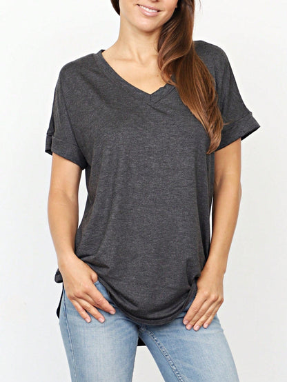 Summer Cool Every Day Soft Cuff Short Sleeve V Neck High And Low Top T Shirt Tunic For Leggings And Shorts |  Small -3 XL