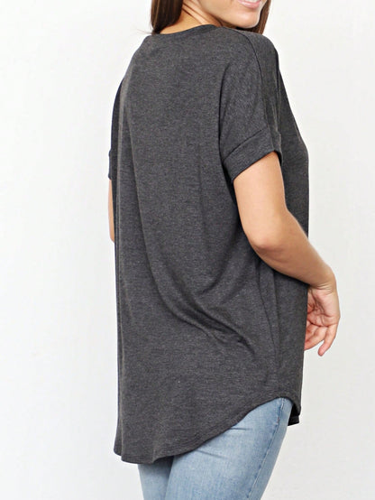 Summer Cool Every Day Soft Cuff Short Sleeve V Neck High And Low Top T Shirt Tunic For Leggings And Shorts |  Small -3 XL