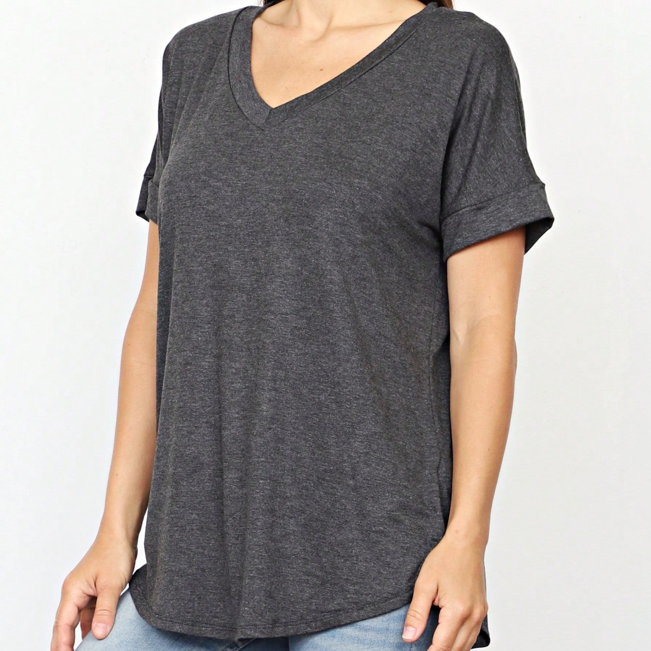 Summer Cool Every Day Soft Cuff Short Sleeve V Neck High And Low Top T Shirt Tunic For Leggings And Shorts |  Small -3 XL