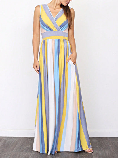 Elegant Floral Maxi Dress With  Surplice  Versatile Summer Dress For Women