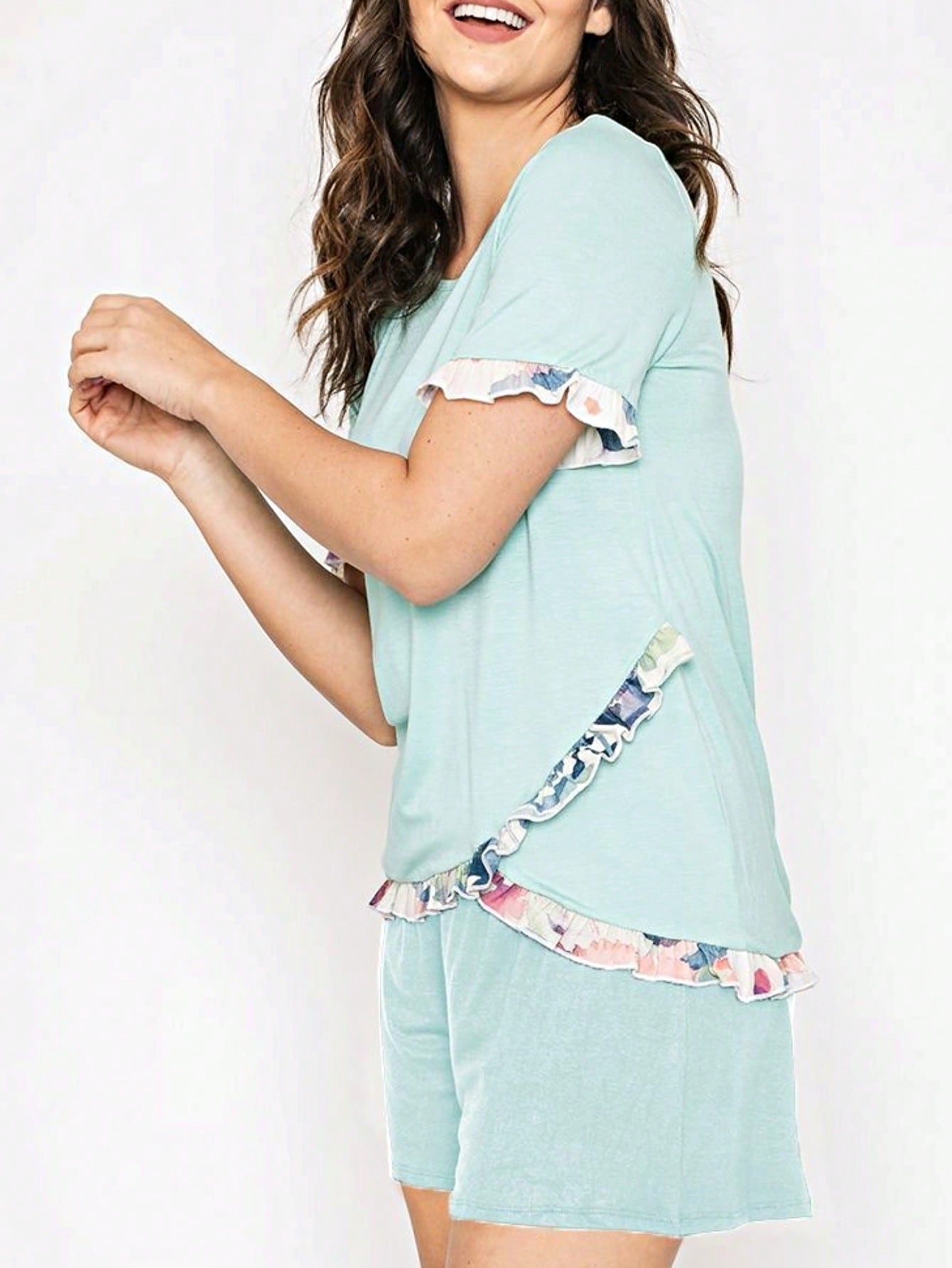 Summer Cool Rayon Boho Retro Vintage Short Sleeve Tiered Tulip Hem Black Grey White Tunic Top Shirt Only