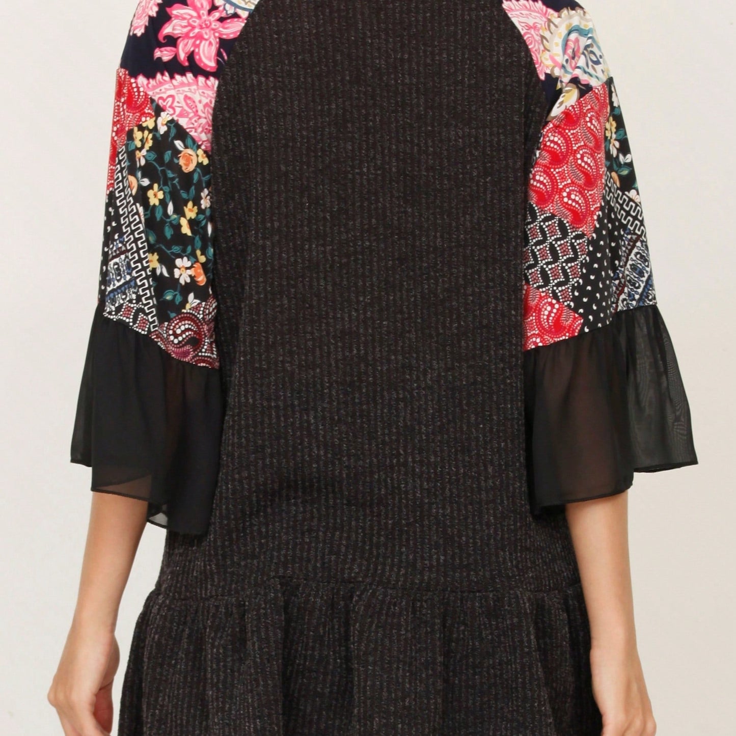 Summer Spring Bell  Boho Vintage Paisley Floral Vine Raglan Sleeve Ruffle Tiered Sleeve Top Sweat Shirt Short Sleeve Blouse | Small -3 XL Plus