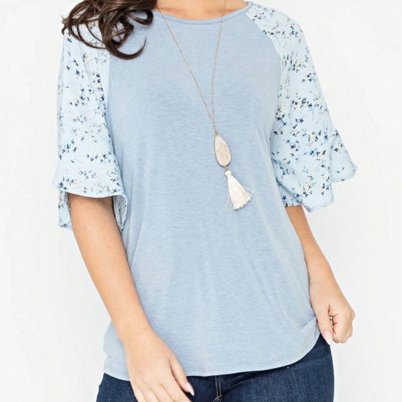 Summer Spring Bell  Boho Vintage Paisley Floral Vine Raglan Sleeve Ruffle Tiered Sleeve Top Sweat Shirt Short Sleeve Blouse | Small -3 XL Plus