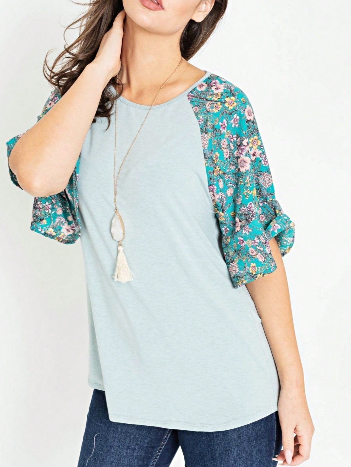 Summer Spring Bell  Boho Vintage Paisley Floral Vine Raglan Sleeve Ruffle Tiered Sleeve Top Sweat Shirt Short Sleeve Blouse | Small -3 XL Plus