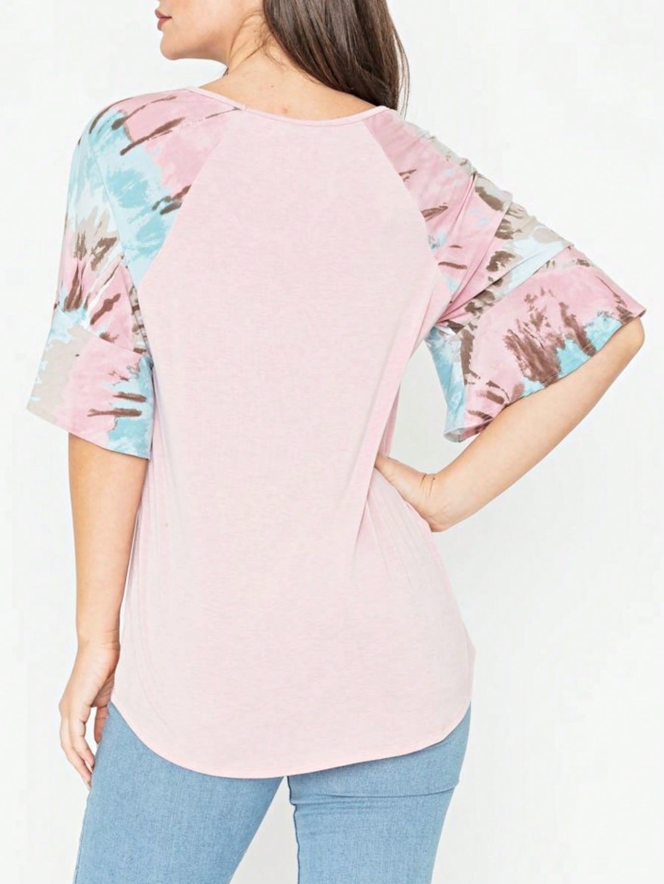 Summer Spring Bell  Boho Vintage Paisley Floral Vine Raglan Sleeve Ruffle Tiered Sleeve Top Sweat Shirt Short Sleeve Blouse | Small -3 XL Plus