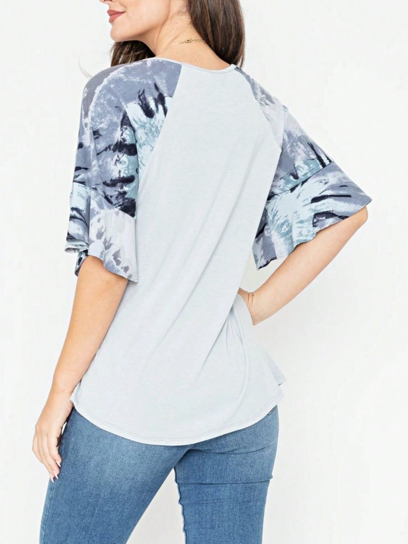 Summer Spring Bell  Boho Vintage Paisley Floral Vine Raglan Sleeve Ruffle Tiered Sleeve Top Sweat Shirt Short Sleeve Blouse | Small -3 XL Plus