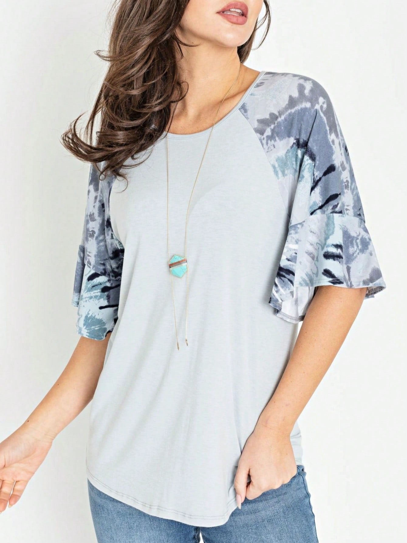 Summer Spring Bell  Boho Vintage Paisley Floral Vine Raglan Sleeve Ruffle Tiered Sleeve Top Sweat Shirt Short Sleeve Blouse | Small -3 XL Plus