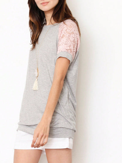 Stripe Raglan Sleeve Pocket Front Short Tunic Top Side Slit Navy Blue