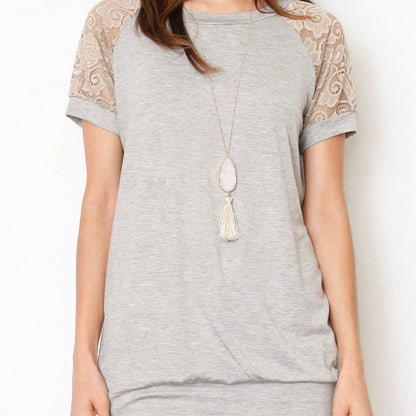 Stripe Raglan Sleeve Pocket Front Short Tunic Top Side Slit Navy Blue