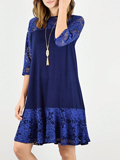 Boho Retro Burgundy  Red Lace Fit And Flare Three-Quarter Sleeve Lace