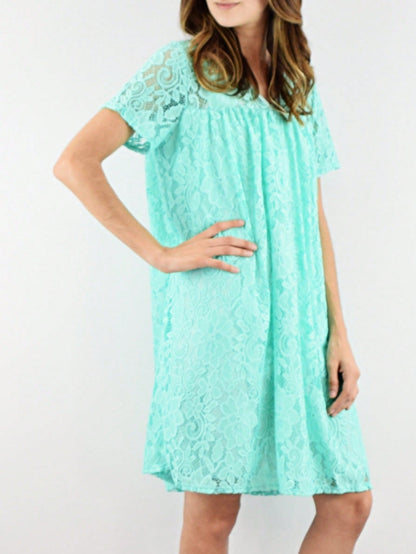 Boho Retro Burgundy  Red Lace Fit And Flare Three-Quarter Sleeve Lace