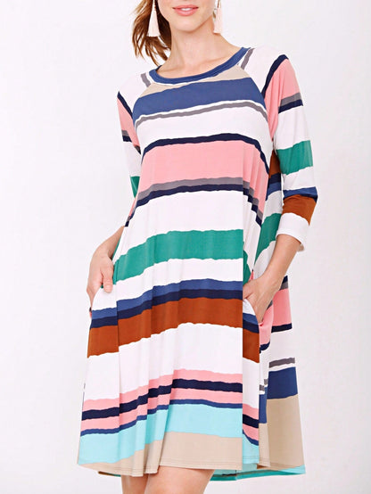 Boho Retro Stripe Pink Tassel Rayon Cool Smooth Soft Tunic Dress Top Shirt Blouse